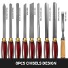 VEVOR Woodworking Lathe Chisel Set 8 Piece Set Lathe Chisel HSS Steel Blades Wood Turning Tools Wooden Case for Storage for Wood Carving Root Carving