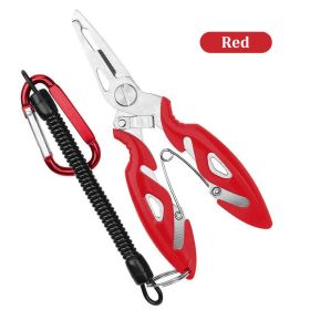 Luya Pliers Stainless Steel Curved Mouth Fish Line Scissors Multi-functional Clip Fish Line Sub Ring Opening Fishing Tools (Color: Red with rope)