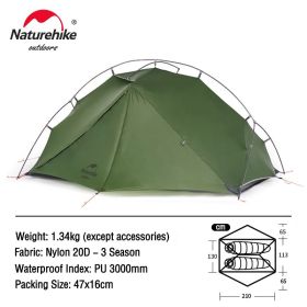 Naturehike Tent VIK Ultralight Single Tent Waterproof Camping Tent Outdoor Hiking Tent 1 People 2 People Travel Cycling Tent (Color: 2 Person-green-20D)